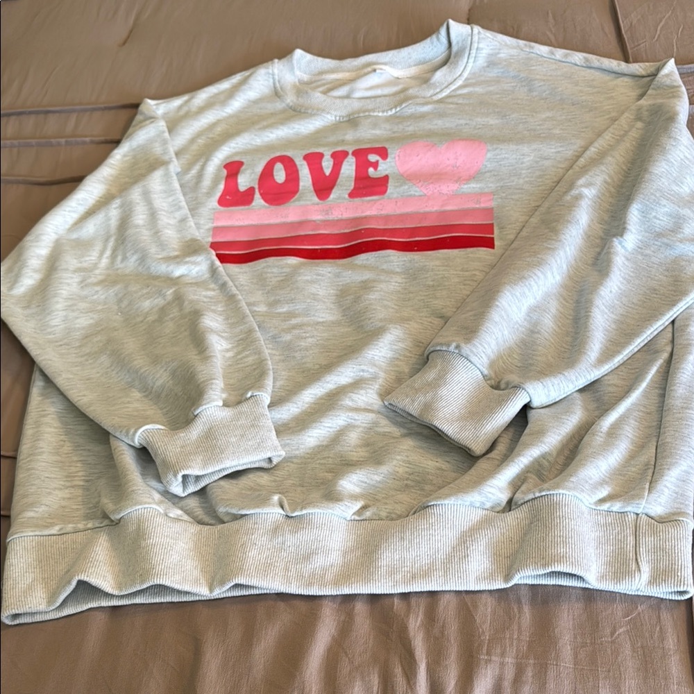 Gray Sweatshirt with Love Graphic